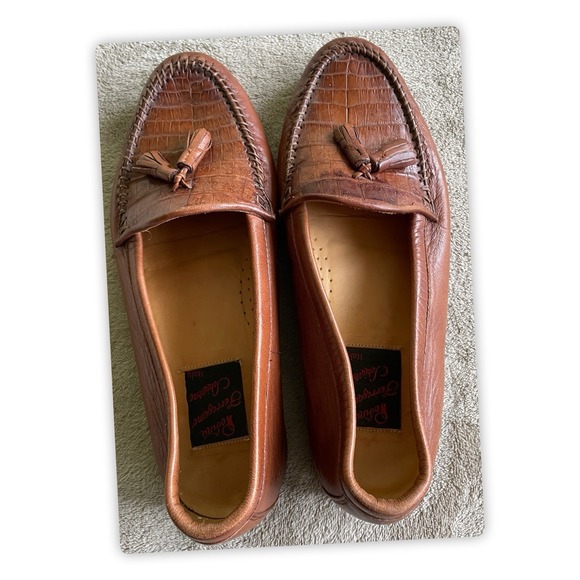 Vintage Rosina Ferragamo SCHIAVONE Brown Croc Embossed Tassel Loafers Men\'s 8D main image 8